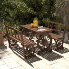 3PC Outdoor Wooden Table & Chairs for 4, Carriage Wheels Patio Set for Porch, Carbonized