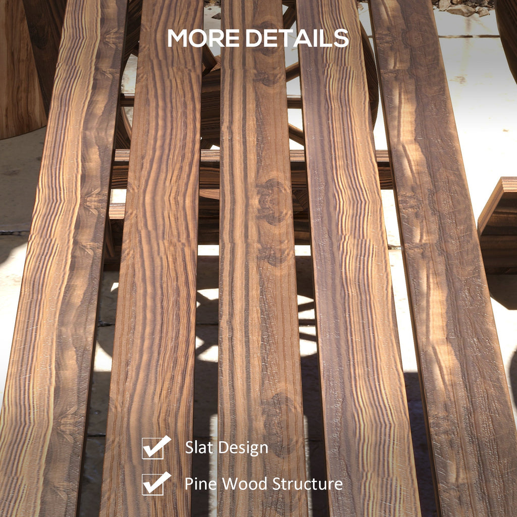 3PC Outdoor Wooden Table & Chairs for 4, Carriage Wheels Patio Set for Porch, Carbonized