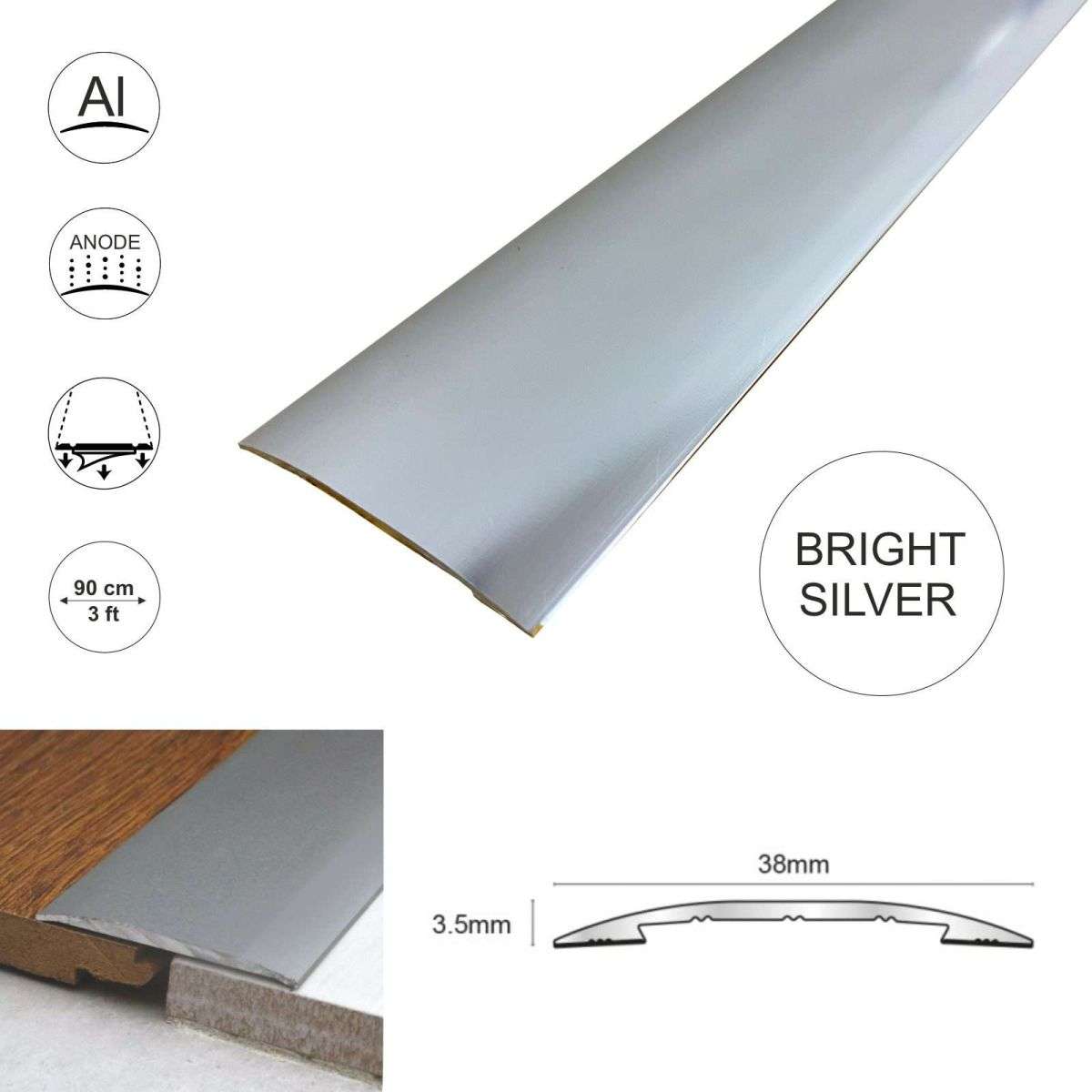 Self-Adhesive 38mm Euro Cover Strip for Vinyl Tile Door Threshold Trim – CAS