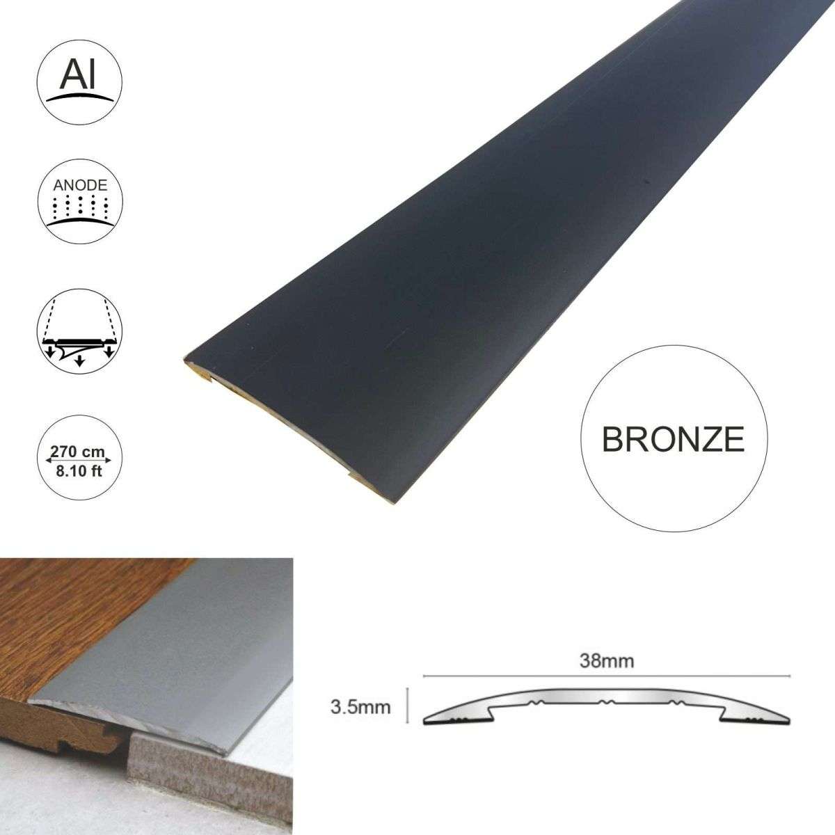 Self-Adhesive 38mm Euro Cover Strip for Vinyl Tile Door Threshold Trim – CAS