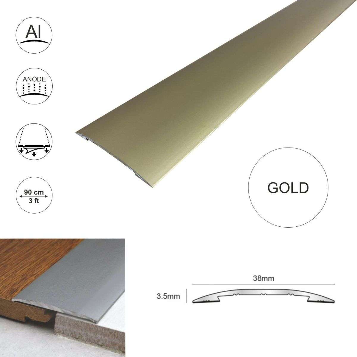 Self-Adhesive 38mm Euro Cover Strip for Vinyl Tile Door Threshold Trim – CAS