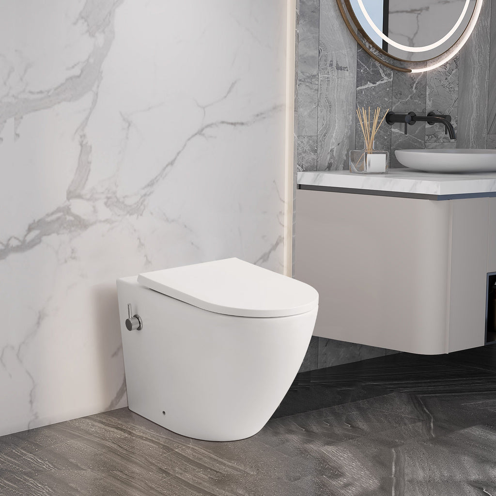 Zenith Built-In Bidet Back To Wall Toilet With Soft Close Seat - White