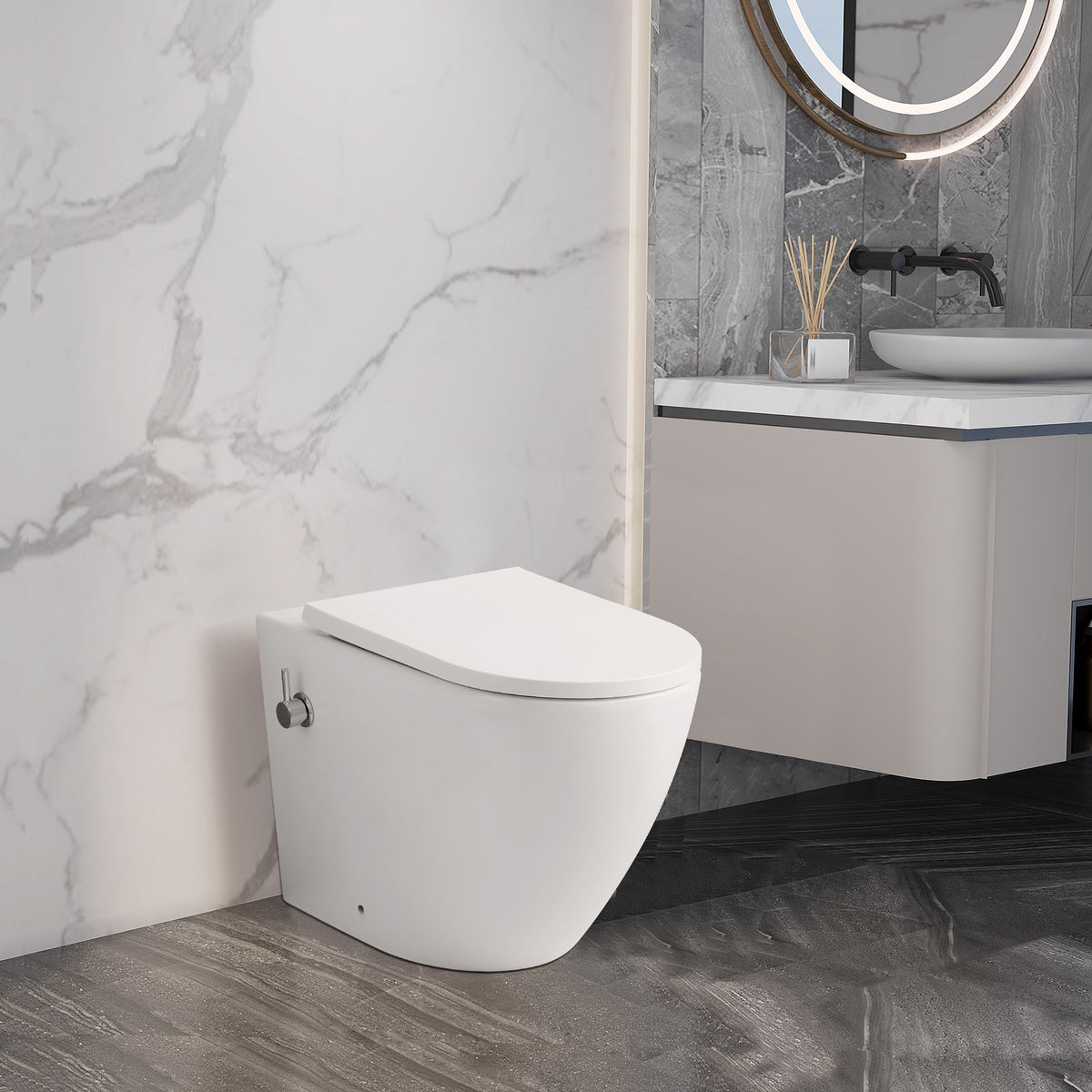 Zenith Built-In Bidet Back To Wall Toilet With Soft Close Seat - White