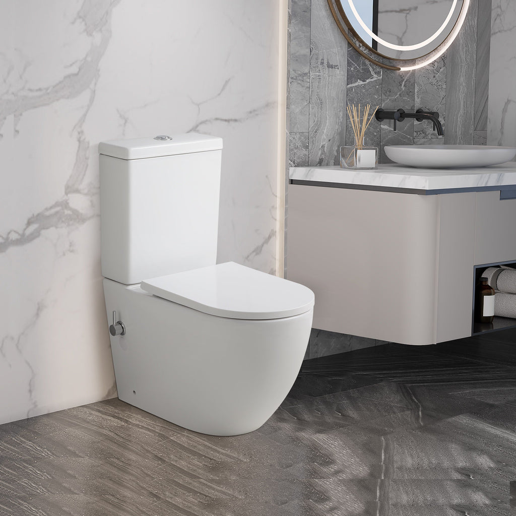Zenith Close Coupled Toilet with Soft Close Seat, Cistern & Built-in Bidet - White