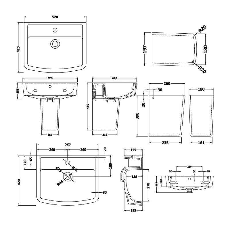 Flow Basin with Pedestal - 1 TH - White