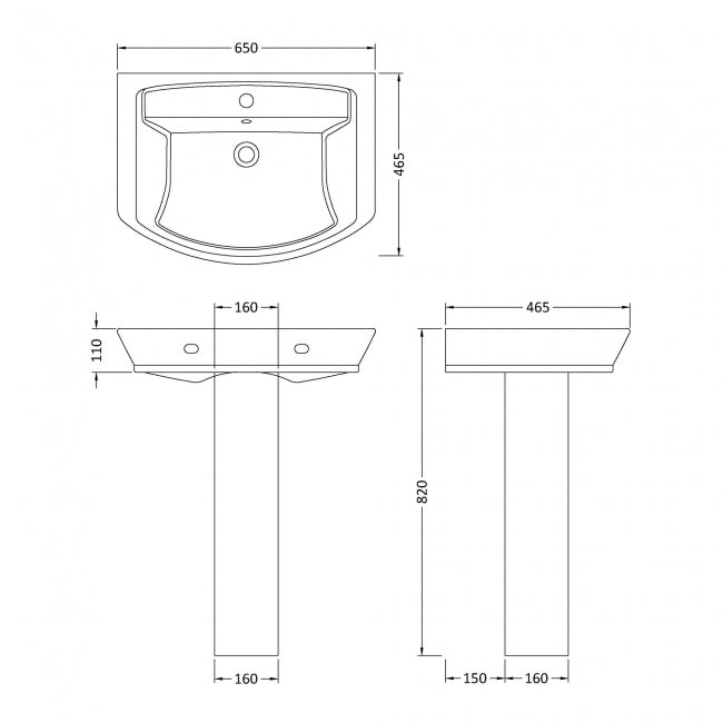 Daniel Basin with Pedestal - 1 TH - White