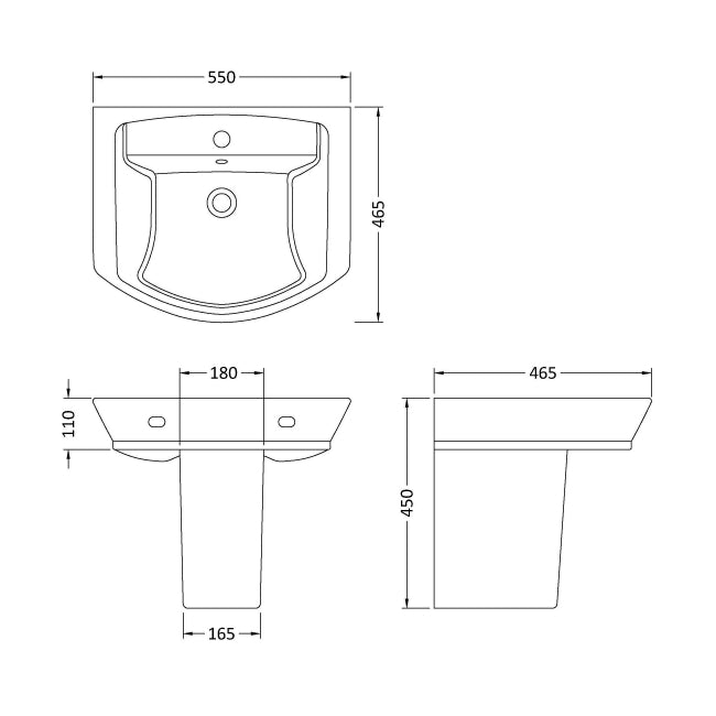 Daniel Basin with Pedestal - 1 TH - White