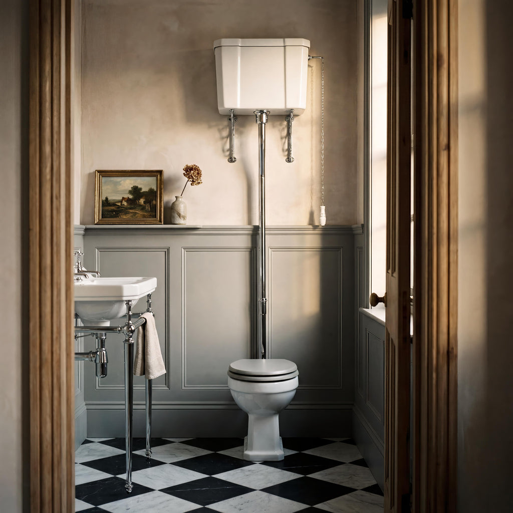 Classique Traditional High Level Toilet with Cistern, Toilet Seat & Flush Pipe Kit - White