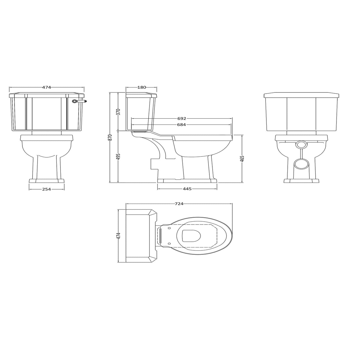 Classique Comfort Height Close Coupled Toilet With Cistern & Seat - White