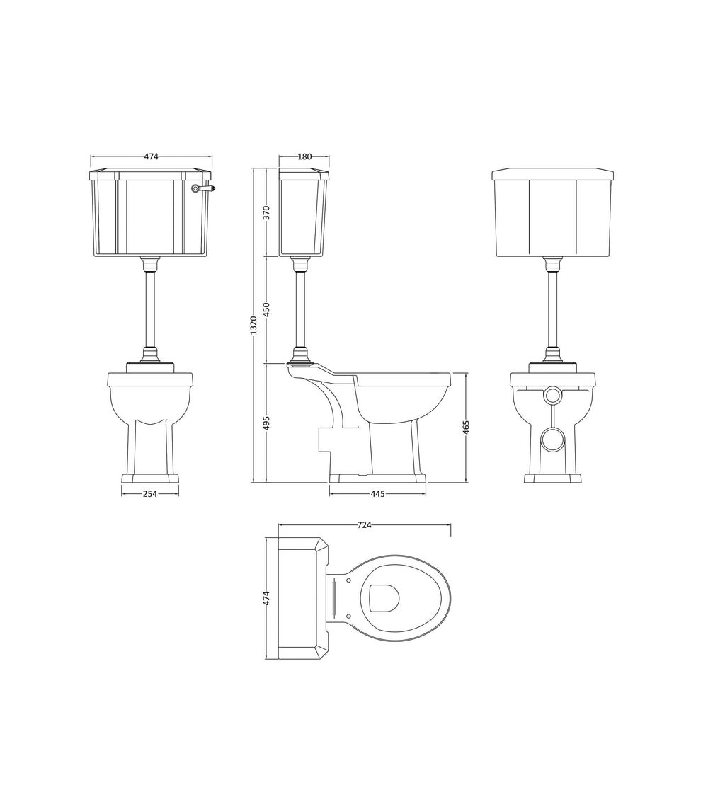 Classique Comfort Height Medium Level Toilet With Cistern, Seat & Flush Pipe Kit - White