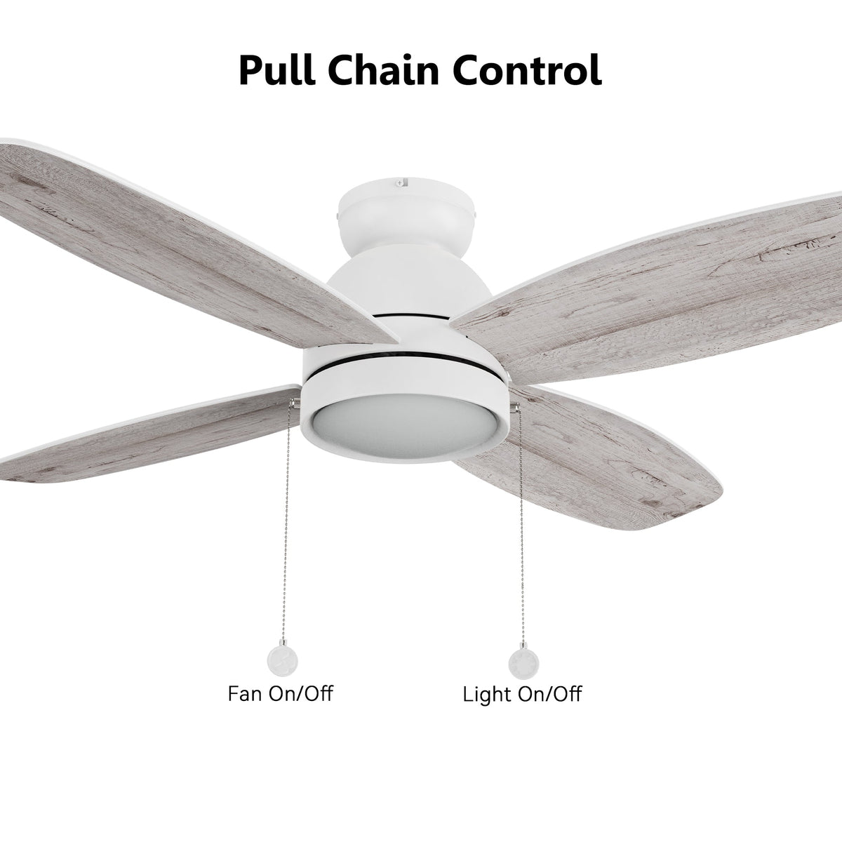 GREENWOOD 48" 4-Blade Flush Mount Ceiling Fan with LED Light & Pull Chain