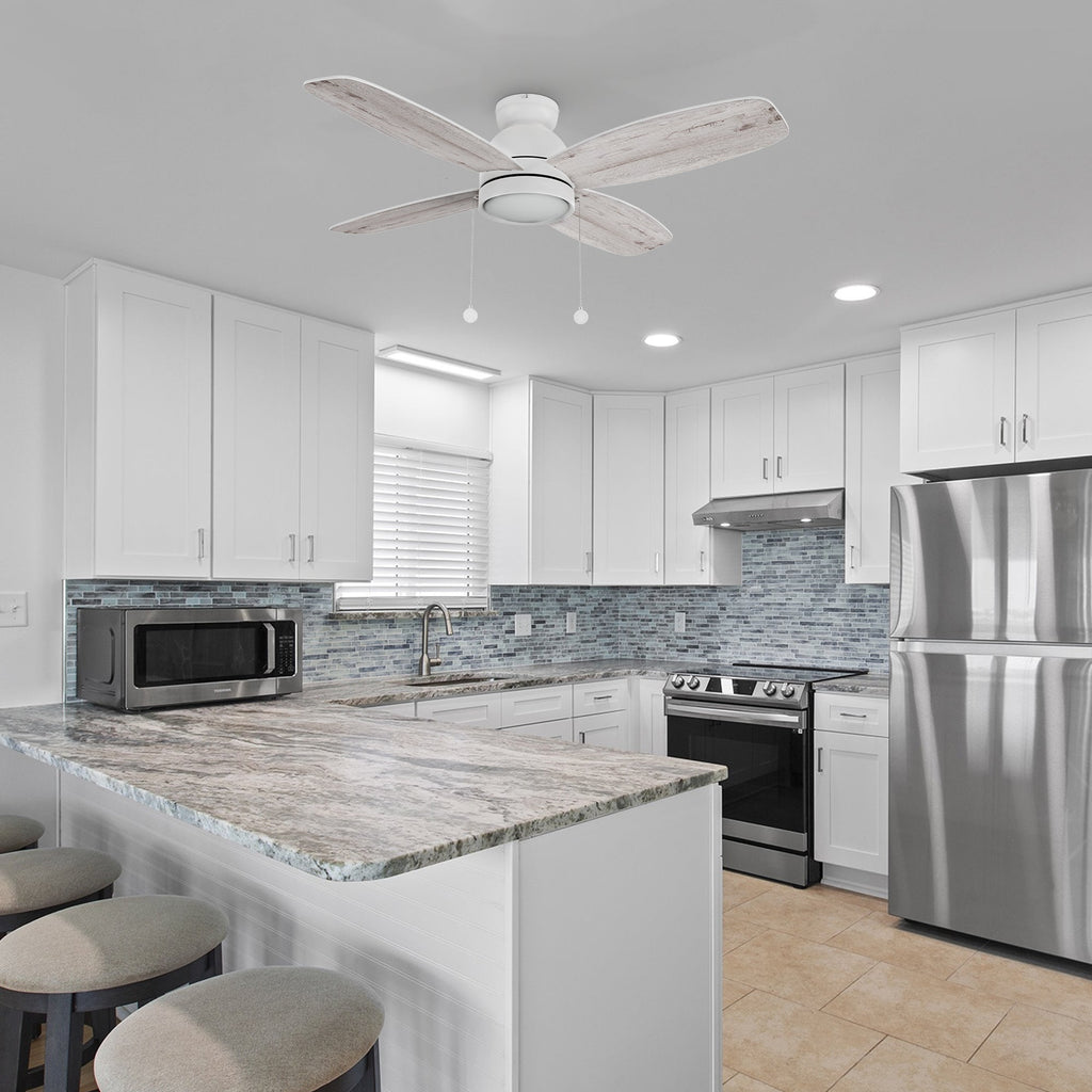 GREENWOOD 48" 4-Blade Flush Mount Ceiling Fan with LED Light & Pull Chain