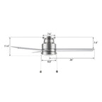 ASCOTT 52 inch 3-Blade Flush Mount Ceiling Fan with LED Light & Pull Chain