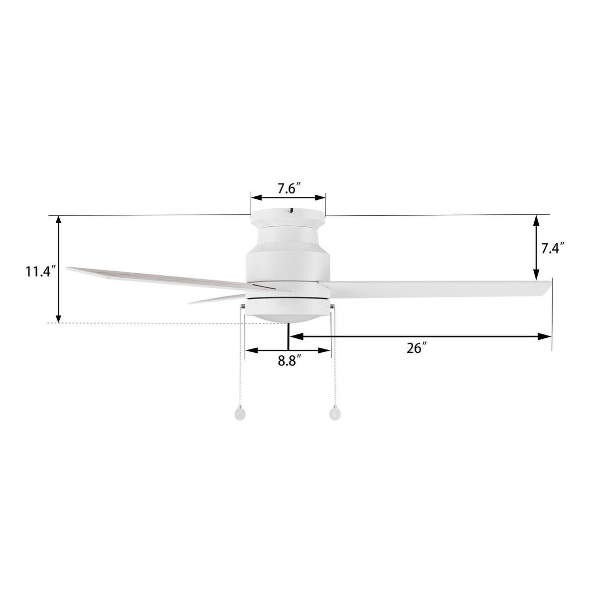ASCOTT 52 inch 3-Blade Flush Mount Ceiling Fan with LED Light & Pull Chain