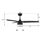 REXTON 52 inch 3-Blade Ceiling Fan with LED Light & Pull Chain
