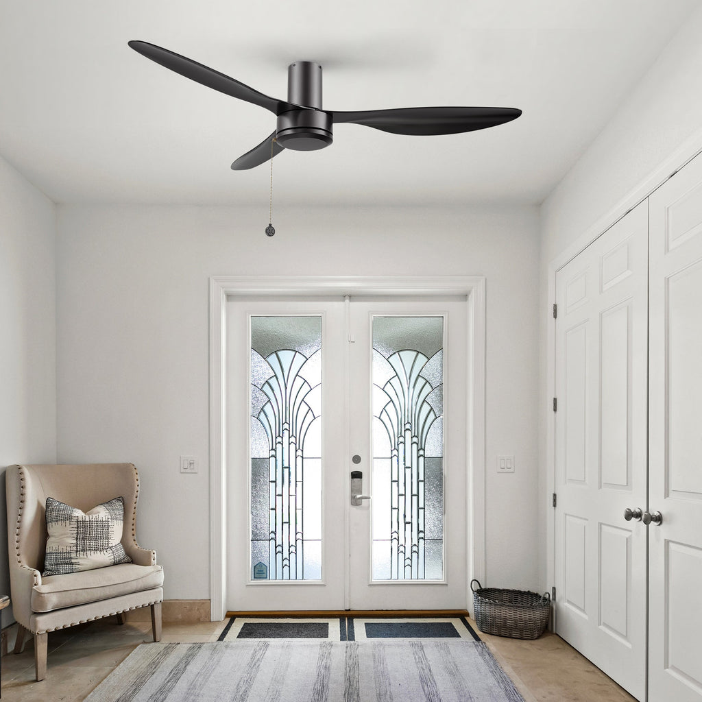 HAVEN 52 inch 3-Blade Flush Mount Ceiling Fan with Pull Chain