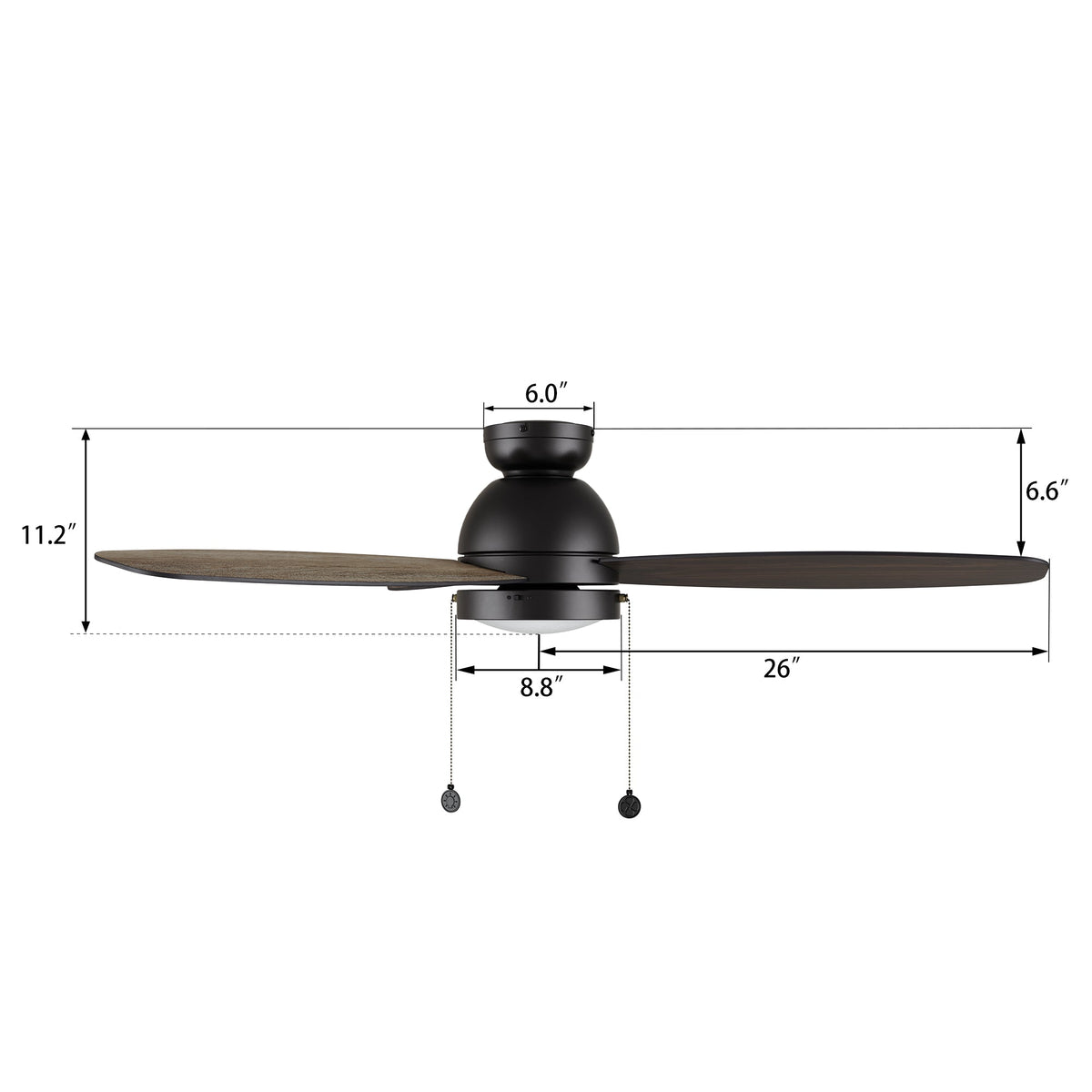 GREENWOOD 52" 3-Blade Flush Mount Ceiling Fan with LED Light & Pull Chain
