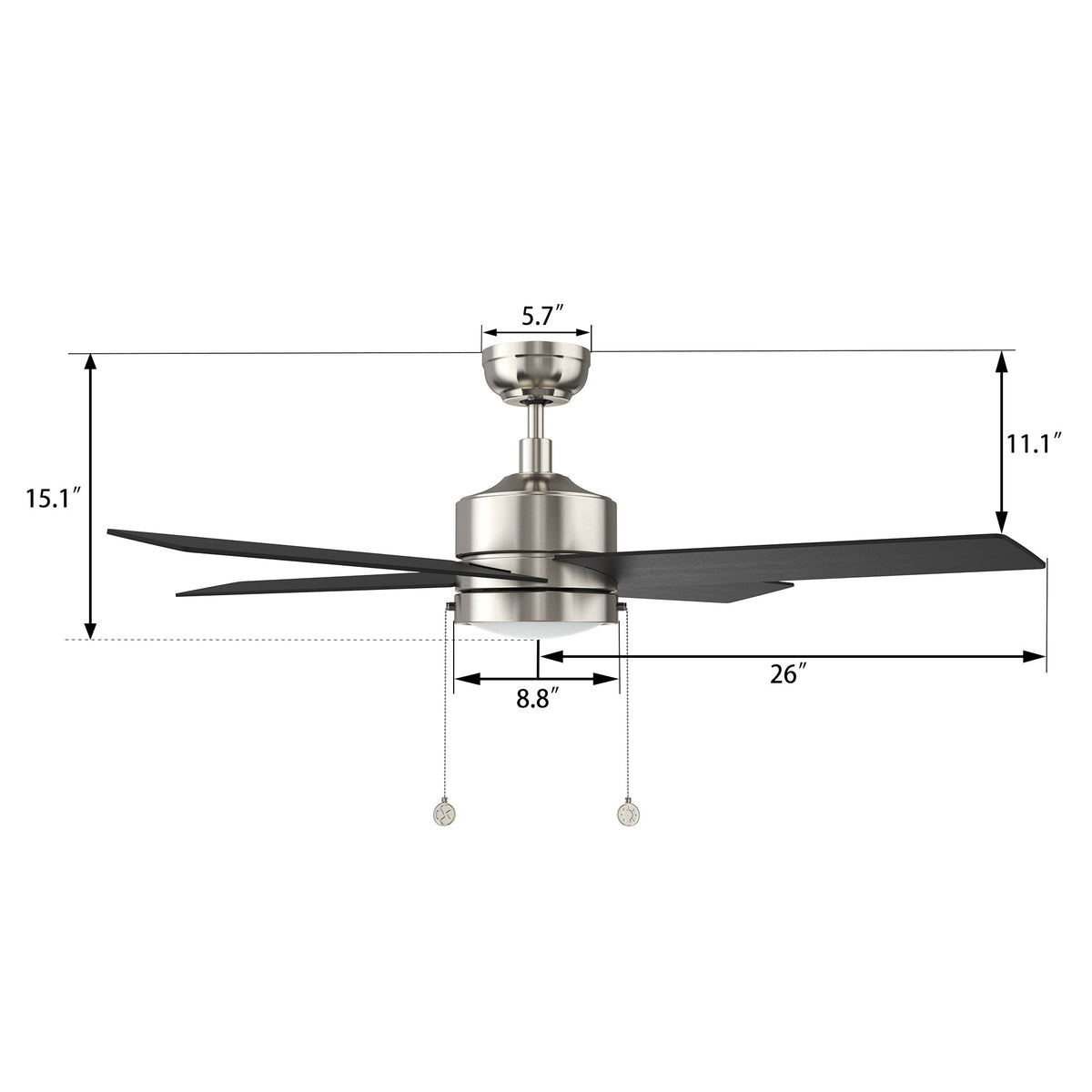 ASCOTT 52 inch 4-Blade Ceiling Fan with LED Light & Pull Chain