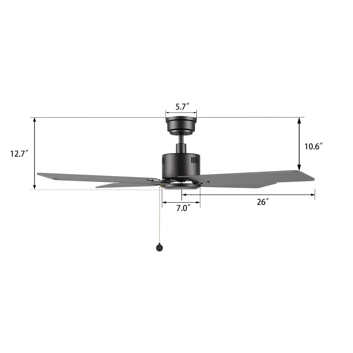 APEX 52 inch 4-Blade No Light Ceiling Fan with Pull Chain