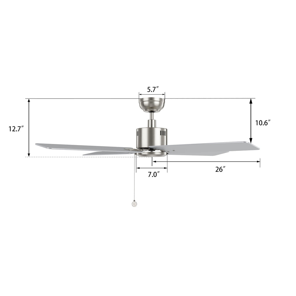 APEX 52 inch 4-Blade No Light Ceiling Fan with Pull Chain