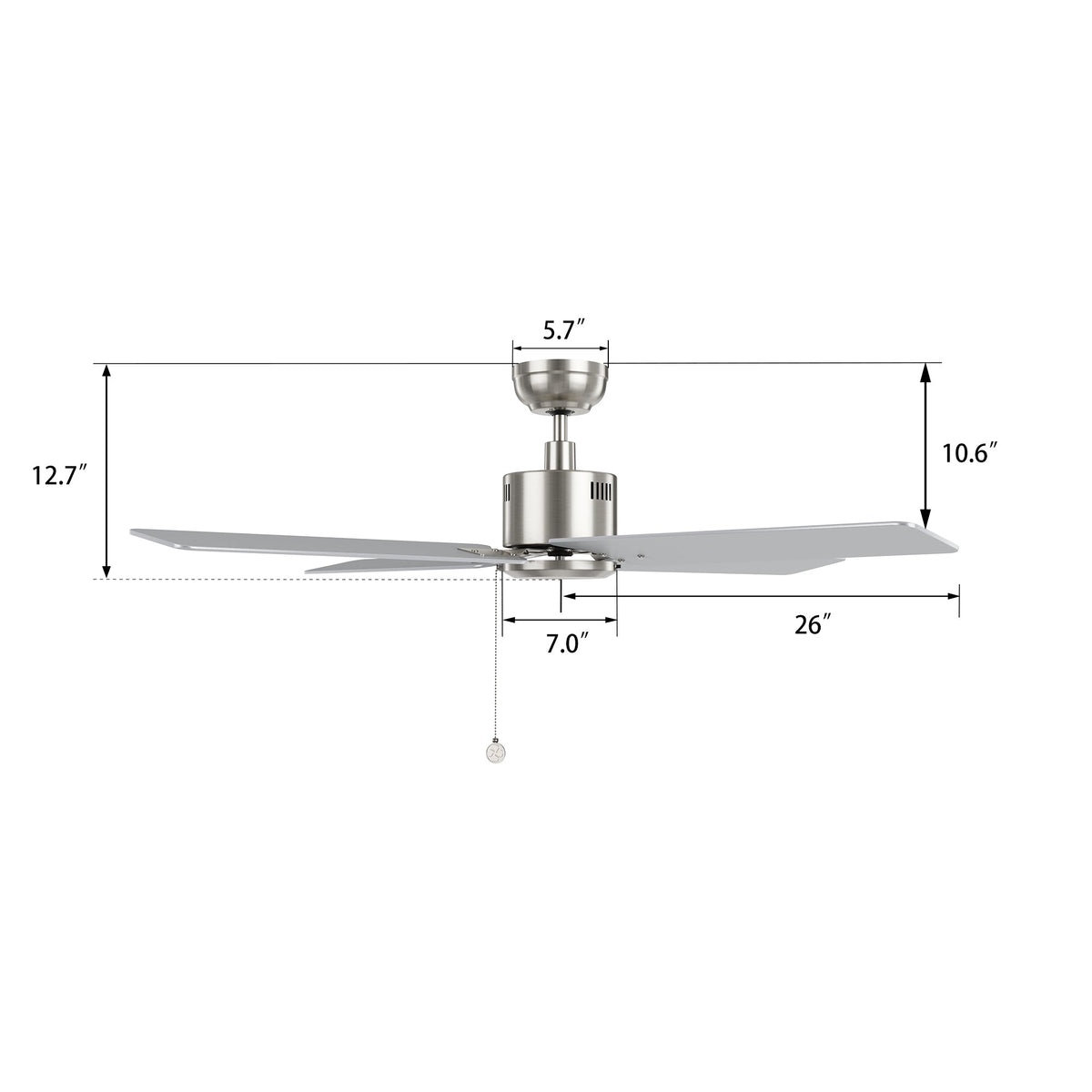 APEX 52 inch 4-Blade No Light Ceiling Fan with Pull Chain