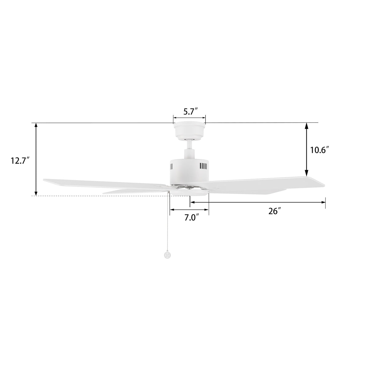 APEX 52 inch 4-Blade No Light Ceiling Fan with Pull Chain