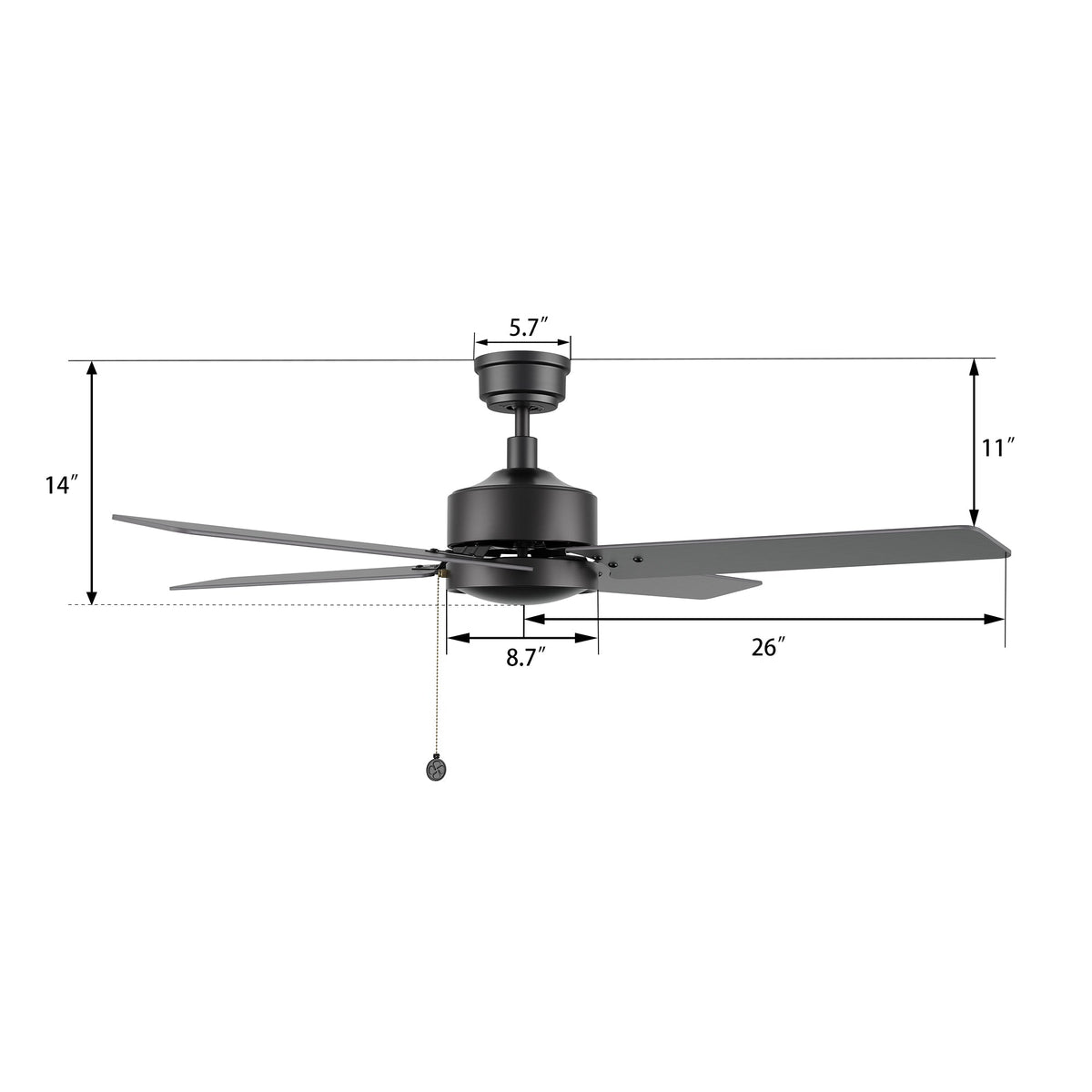 VINK 52 inch 4-Blade No Light Ceiling Fan with Pull Chain