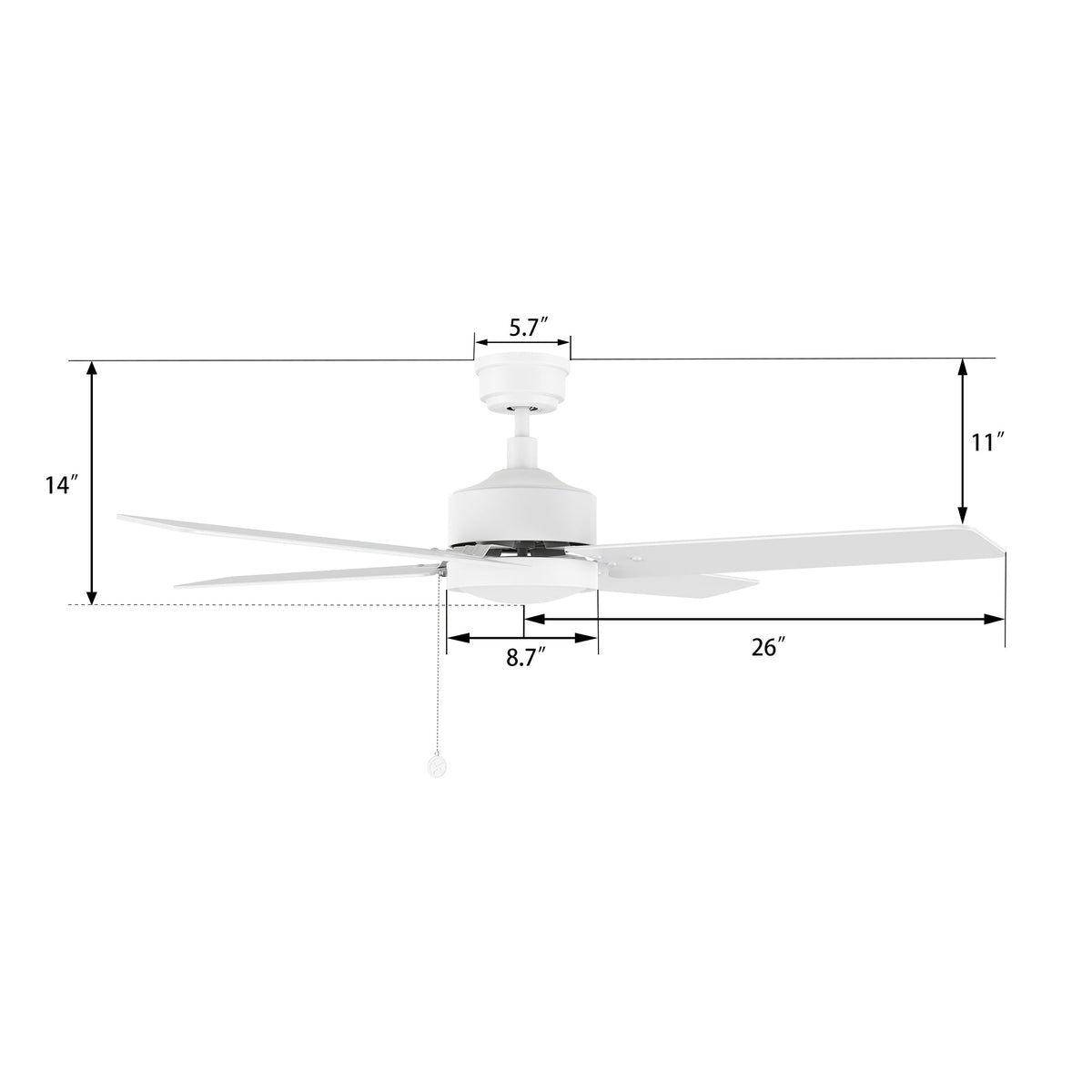 VINK 52 inch 4-Blade No Light Ceiling Fan with Pull Chain