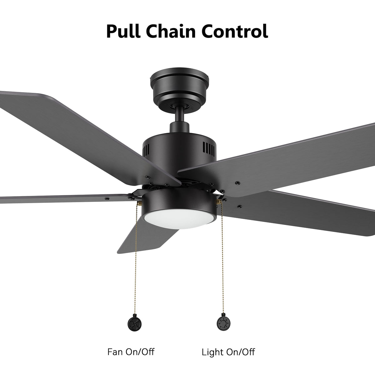 APEX 52 inch 5-Blade Ceiling Fan with LED Light & Pull Chain