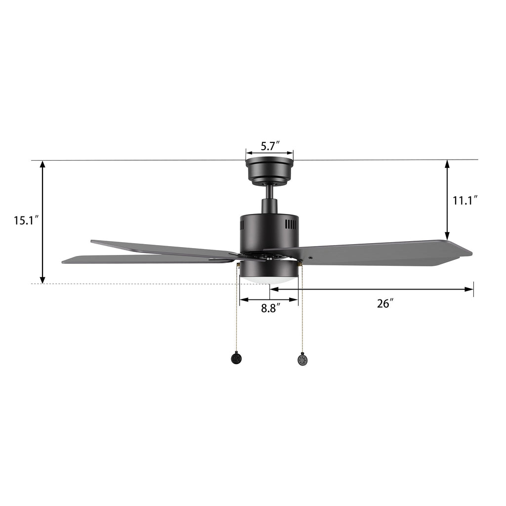 APEX 52 inch 5-Blade Ceiling Fan with LED Light & Pull Chain