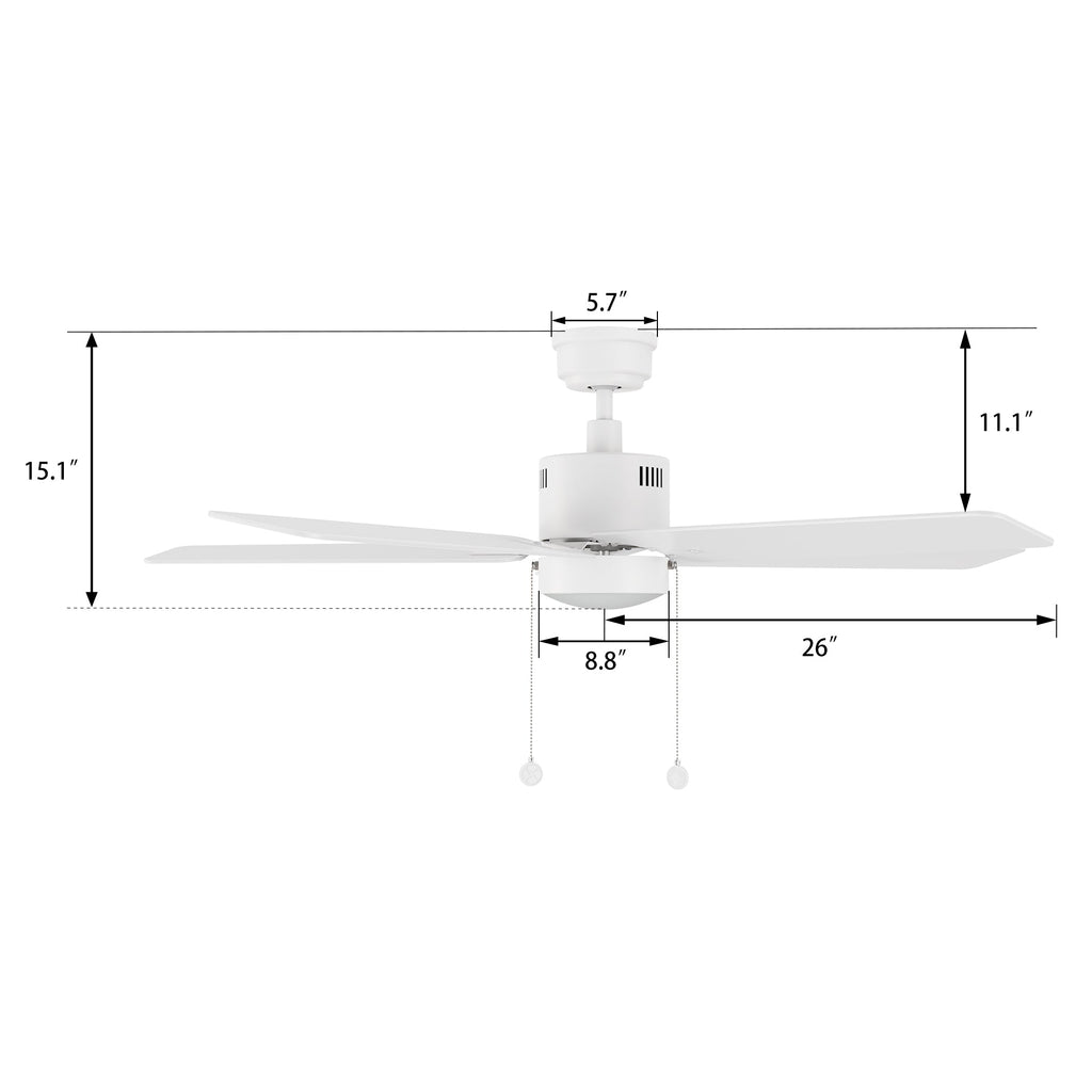 APEX 52 inch 5-Blade Ceiling Fan with LED Light & Pull Chain