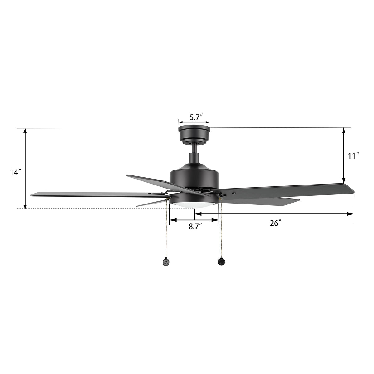 VINK 52 inch 5-Blade Ceiling Fan with LED Light & Pull Chain