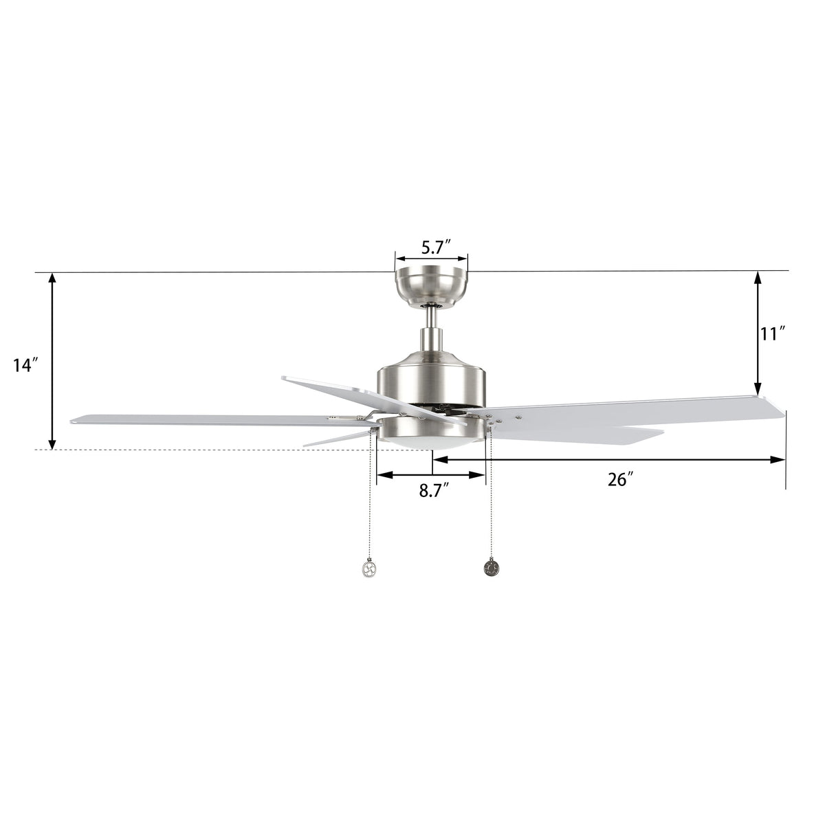 VINK 52 inch 5-Blade Ceiling Fan with LED Light & Pull Chain