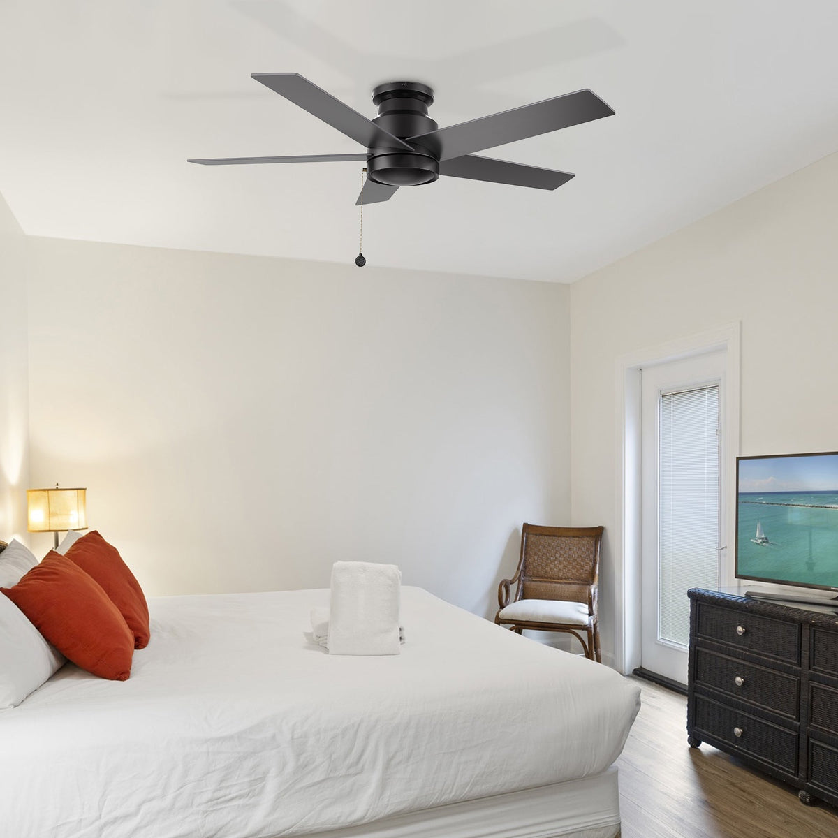 ASCOTT 52 inch 5-Blade Flush Mount No Light Ceiling Fan with Pull Chain