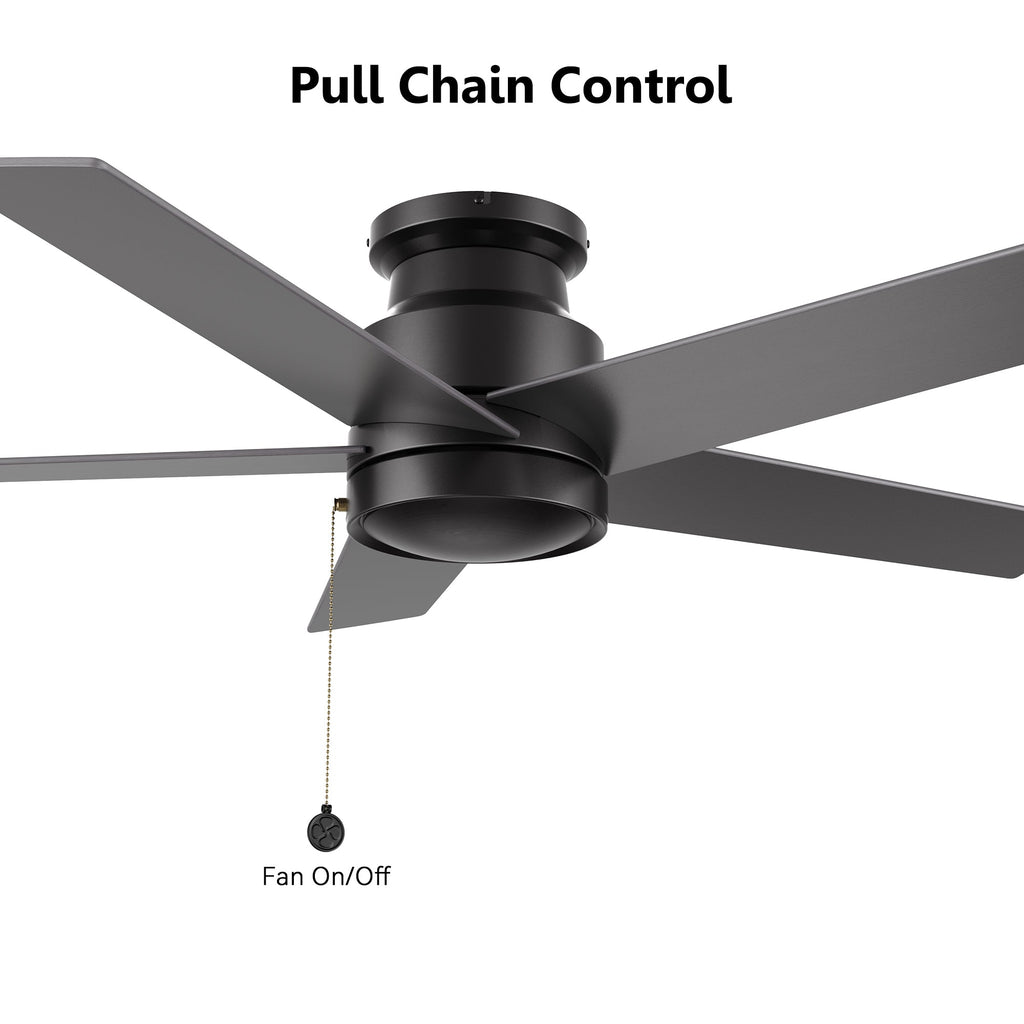 ASCOTT 52 inch 5-Blade Flush Mount No Light Ceiling Fan with Pull Chain