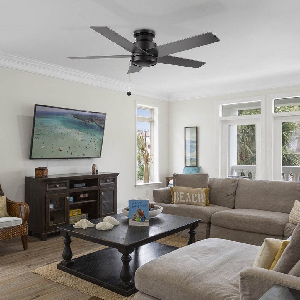 ASCOTT 52 inch 5-Blade Flush Mount No Light Ceiling Fan with Pull Chain