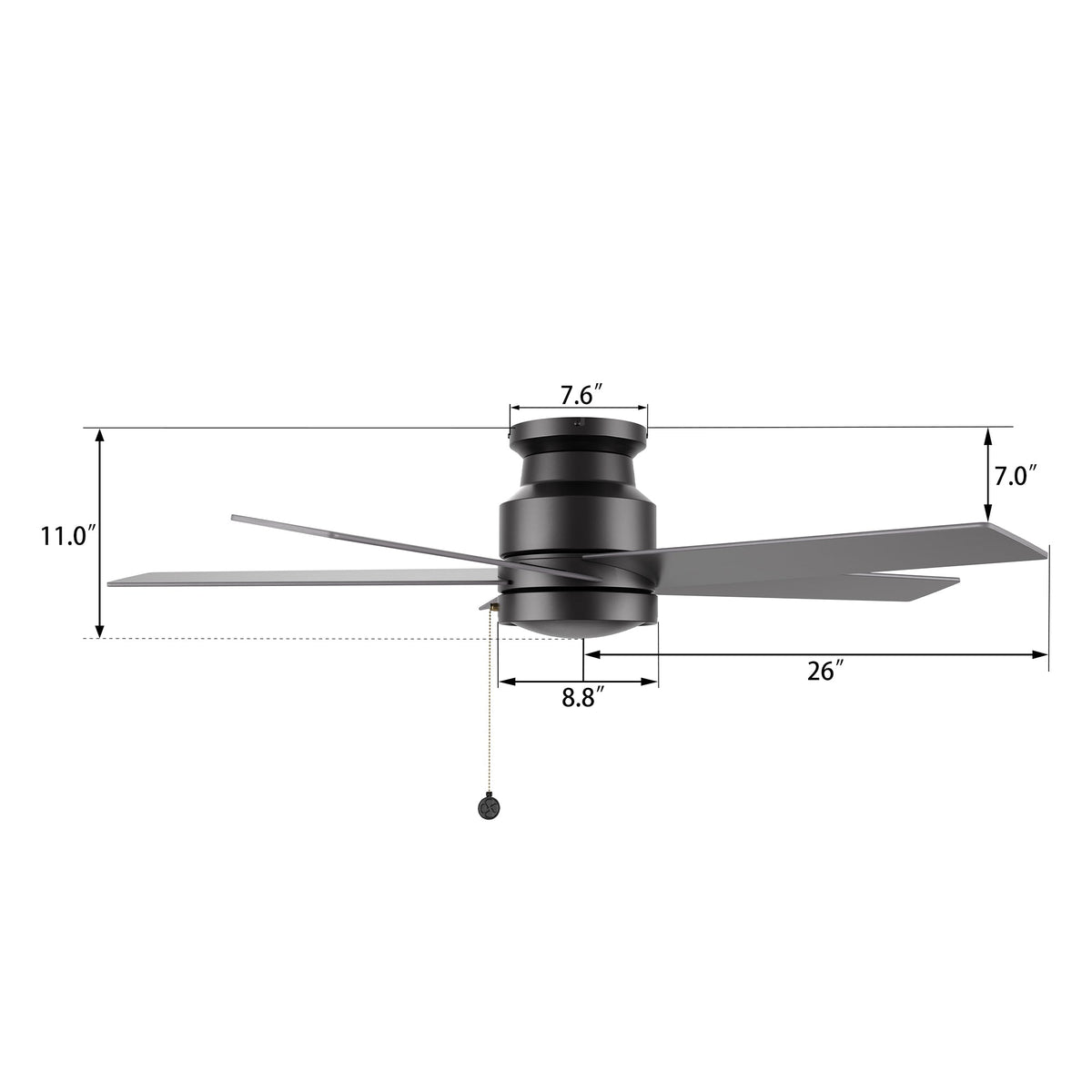 ASCOTT 52 inch 5-Blade Flush Mount No Light Ceiling Fan with Pull Chain