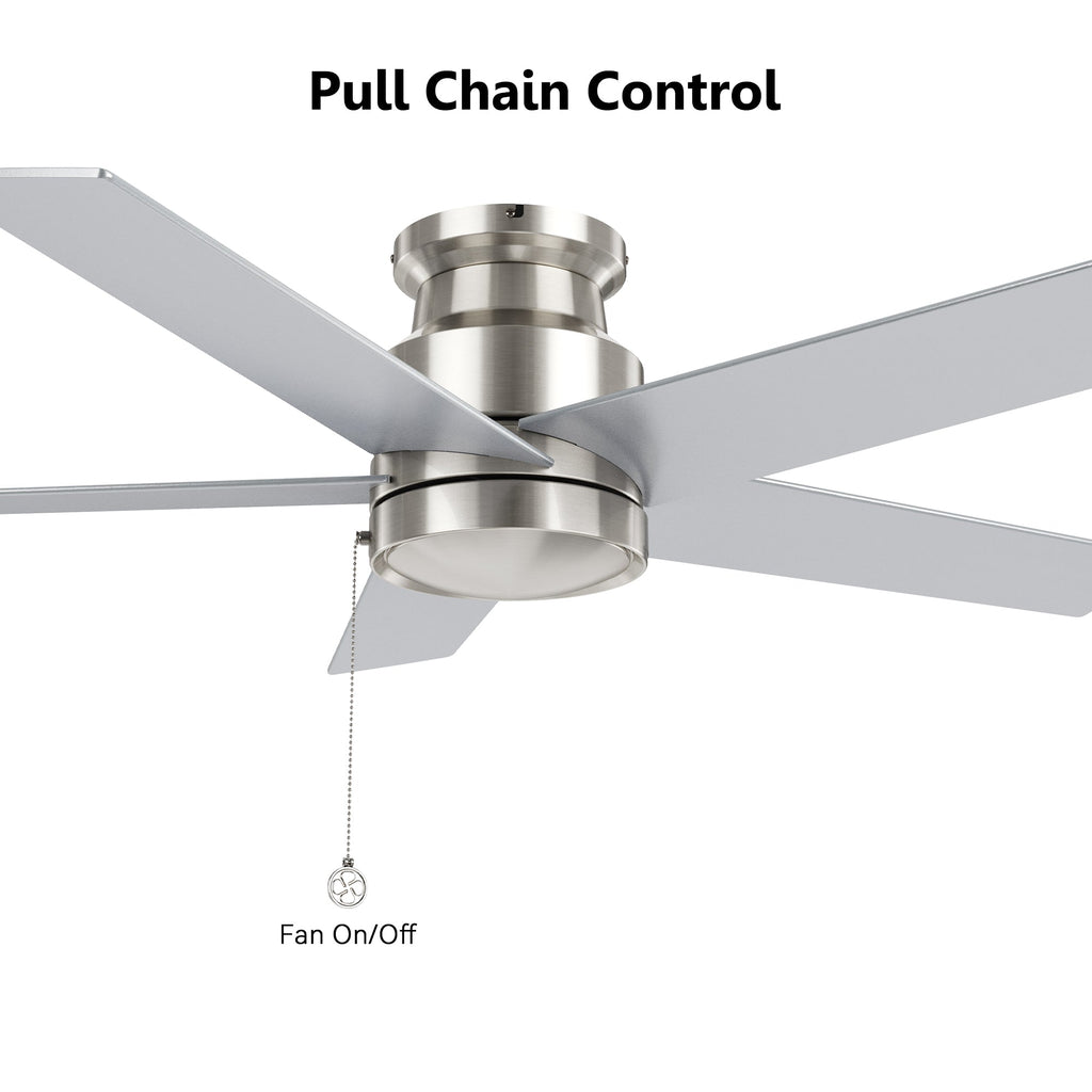 ASCOTT 52 inch 5-Blade Flush Mount No Light Ceiling Fan with Pull Chain