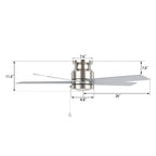 ASCOTT 52 inch 5-Blade Flush Mount No Light Ceiling Fan with Pull Chain