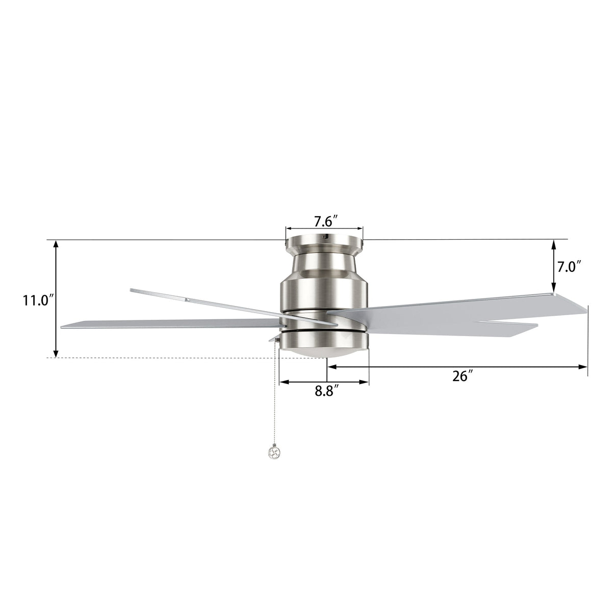 ASCOTT 52 inch 5-Blade Flush Mount No Light Ceiling Fan with Pull Chain