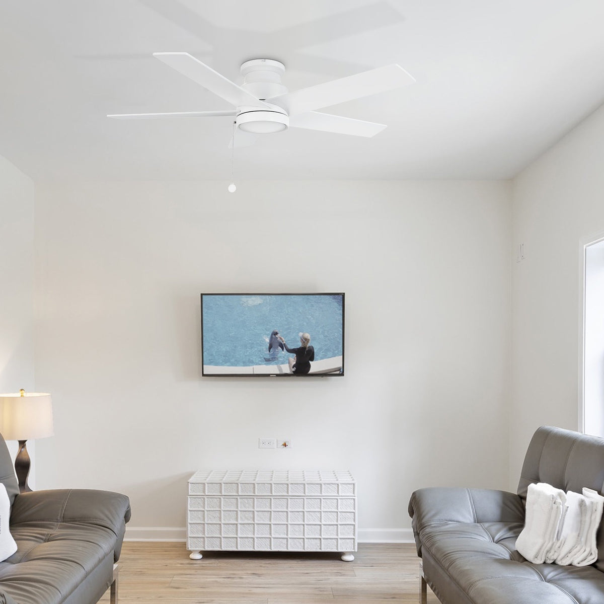 ASCOTT 52 inch 5-Blade Flush Mount No Light Ceiling Fan with Pull Chain