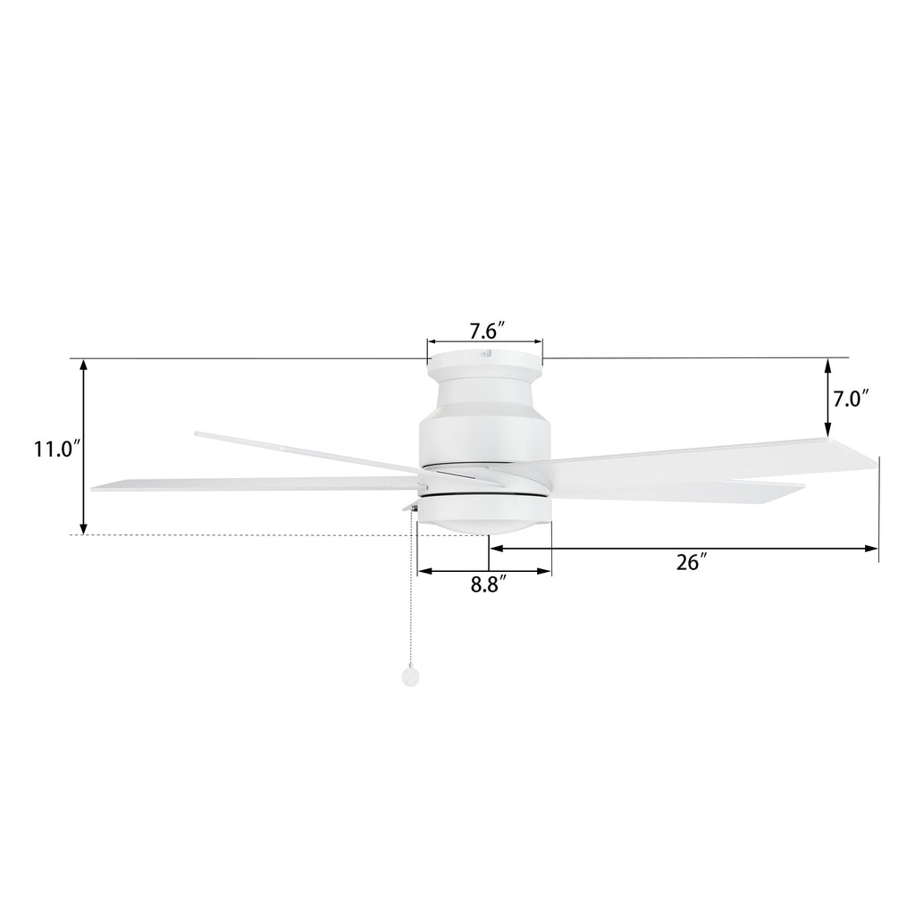 ASCOTT 52 inch 5-Blade Flush Mount No Light Ceiling Fan with Pull Chain