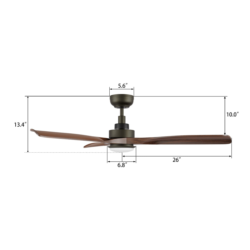 ECOSKY 52 inch 3-Blade Ceiling Fan with LED Light & Remote