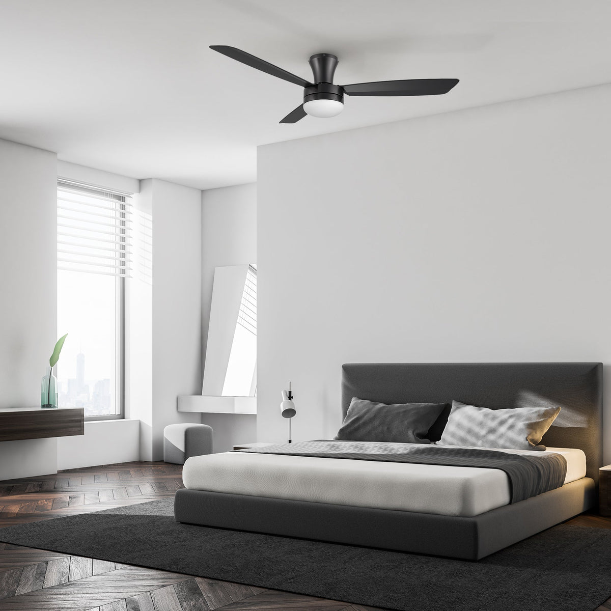 VARA 52 inch 3-Blade Flush Mount Ceiling Fan with LED light & Remote
