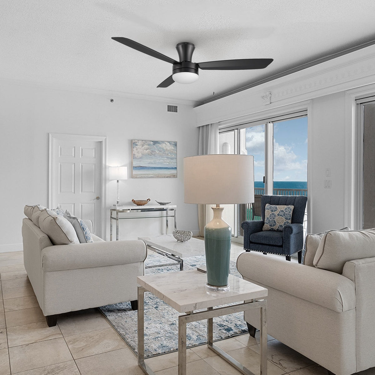 VARA 52 inch 3-Blade Flush Mount Ceiling Fan with LED light & Remote