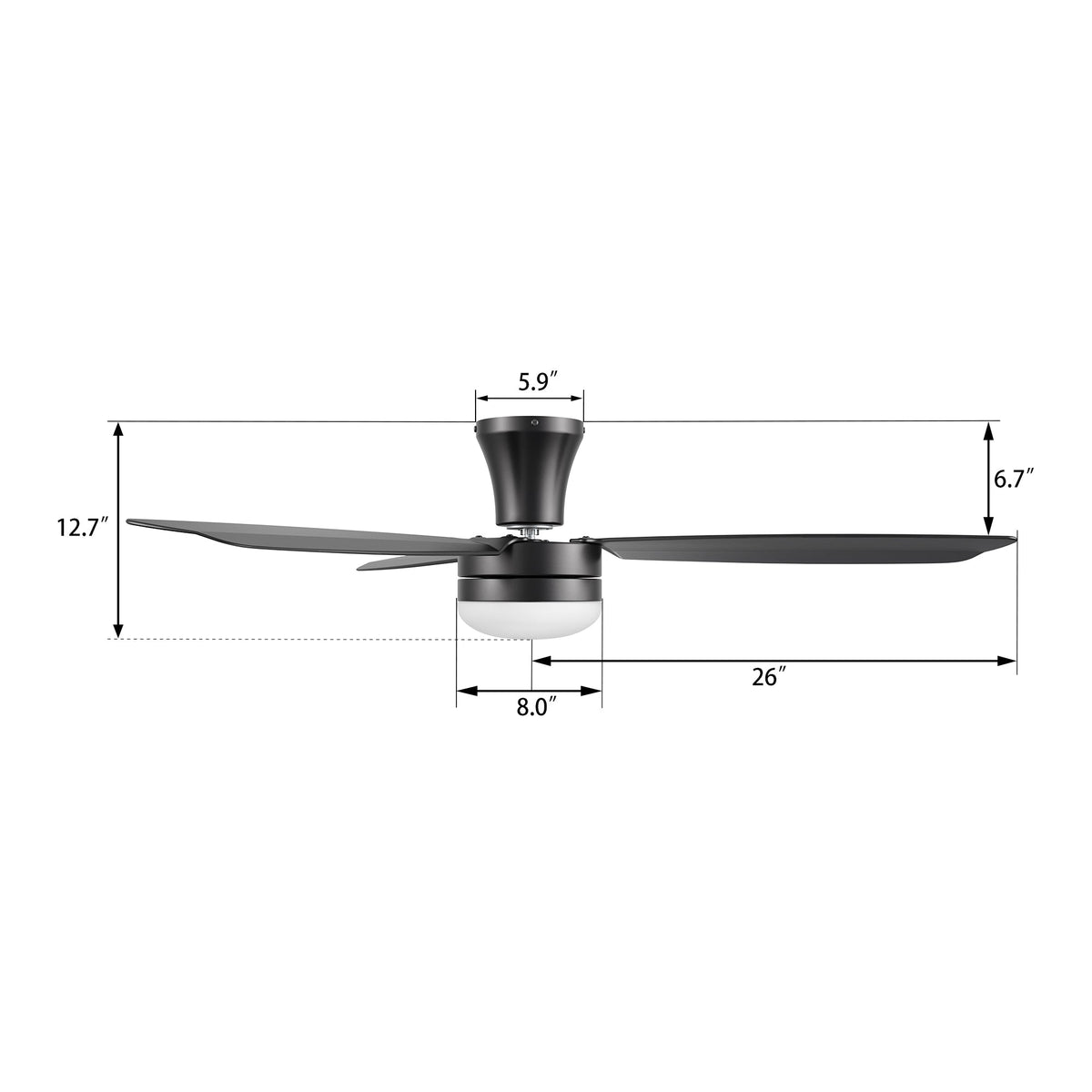 VARA 52 inch 3-Blade Flush Mount Ceiling Fan with LED light & Remote
