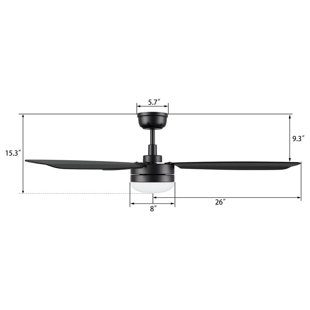 VARA 52 inch 3-Blade Ceiling Fan with LED Light & Remote