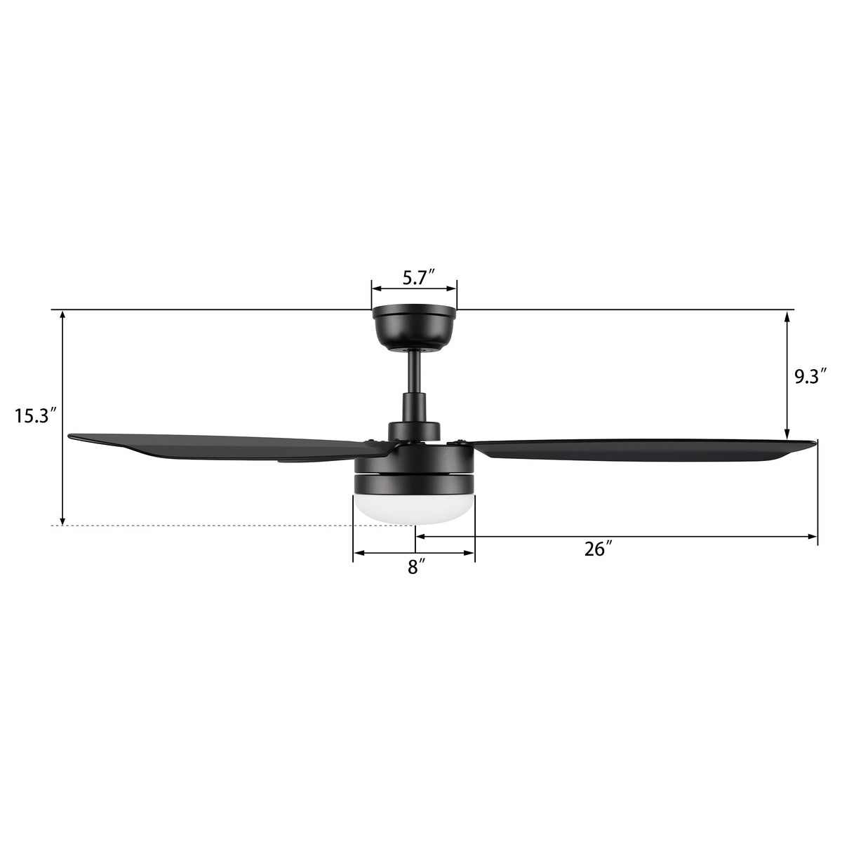 VARA 52 inch 3-Blade Ceiling Fan with LED Light & Remote