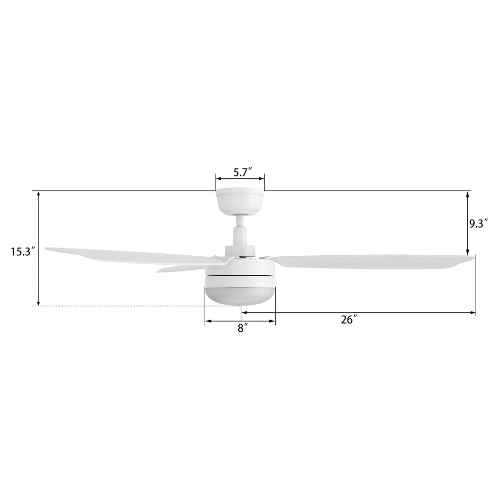 VARA 52 inch 3-Blade Ceiling Fan with LED Light & Remote