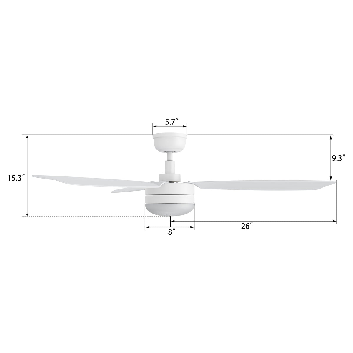 VARA 52 inch 3-Blade Ceiling Fan with LED Light & Remote